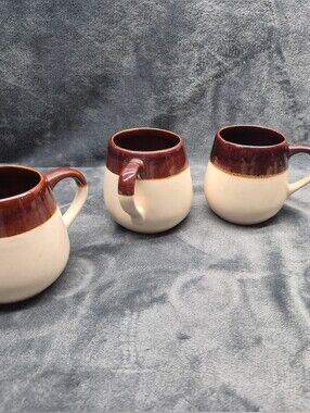 McCoy Pottery Two Tone Banded Stoneware Coffe Mugs 4 Pcs